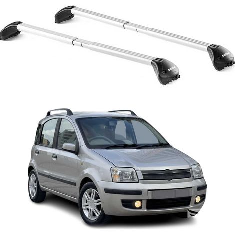 OMAC Barres de toit transversales certifiées TÜV pour Fiat Panda II 2003-2012 5Portes – Verrouillables (4 antivols) – Charge max 100 kg – Sangle inox + protection caoutchouc Argent (1/4)