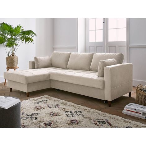 Lisa Design – Canapé d'angle gauche 4 places convertible avec coffre – Revêtement velours 100 % polyester – Structure bois massif – Confort optimal