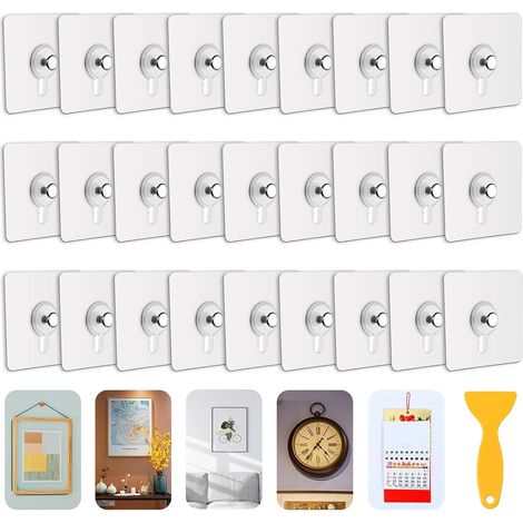 Pack of 30 No-Drill Picture Hanging Adhesive Hooks, Picture Frame Hangers for Hanging Photo Frames, Wall Art, Decorative, No Holes (1/4)