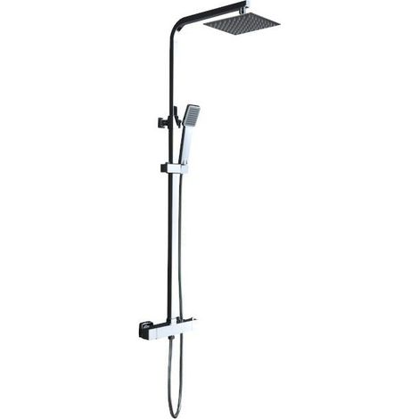 Mice- barra de ducha extensible termostática posee rociador redondo, extraplano - griferia para baño y dudcha color Cromo