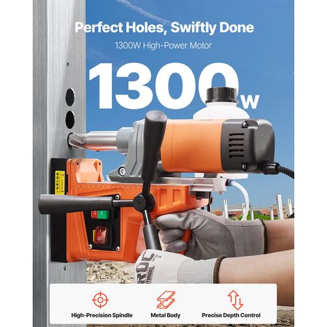 Perceuse Magnétique Diamètre 40 mm Profondeur 50 mm Carotteuse à Diamant 1300 W 13000 N 810 tr/min Perceuse à Colonne Trou Net pour Rénovation Maison Construction de Navire Chemin de Fer Pont (1/5)