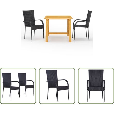 vidaXL Salle à manger extérieure - Ensemble à manger de jardin 3 pcs Noir (1/5)