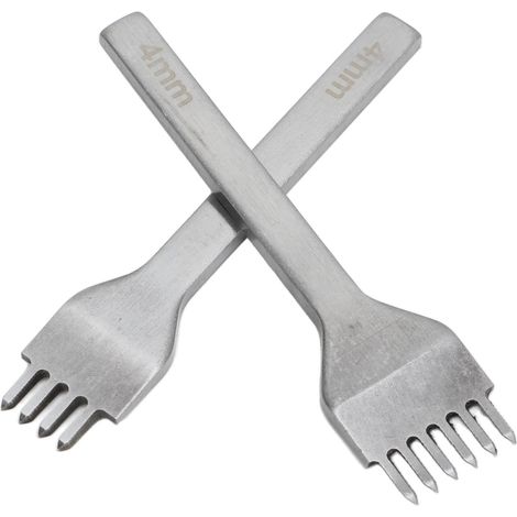 Lot de 2 poinçons à 4 dents 4mm & 6 dents pour cuir, fer poli miroir, perforateur à larges trous pour travaux artisanaux en cuir (1/5)