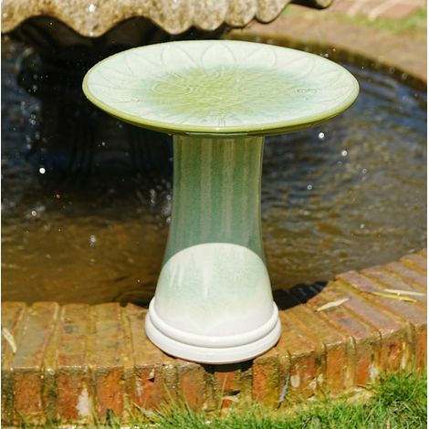 Keramik-Vogelbad, Ø43 cm, Höhe 45 cm, hellgrüne glänzende Glasur HAVRYA (1/5)