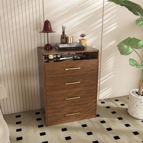 Coiffeuse 3 en 1, couleur noyer, avec miroir ouvert, plateau en verre transparent, 3 tiroirs, 60 x 40 x 118 cm (1/5)