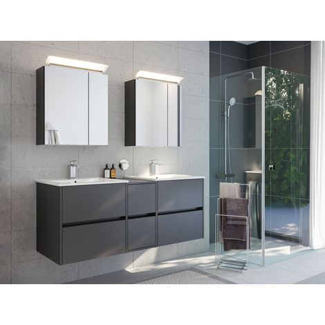 Badmöbelset Taifun 150cm 3tlg mit 2x Spiegelschrank grafit