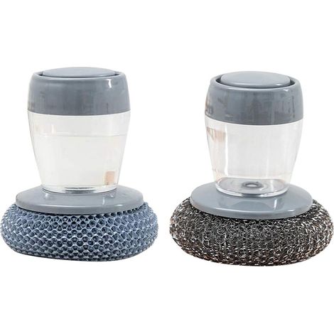 [Reinigungsschwamm] + [Scheuerschwamm] + [Scheuerschwamm] + [Küchenbürste] Küchenreinigungsbürste mit Reinigungsmittelbehälter, Toaster, Keramik, einfach zu bedienen, PET-Material + Metalldraht, Grau, (1/5)