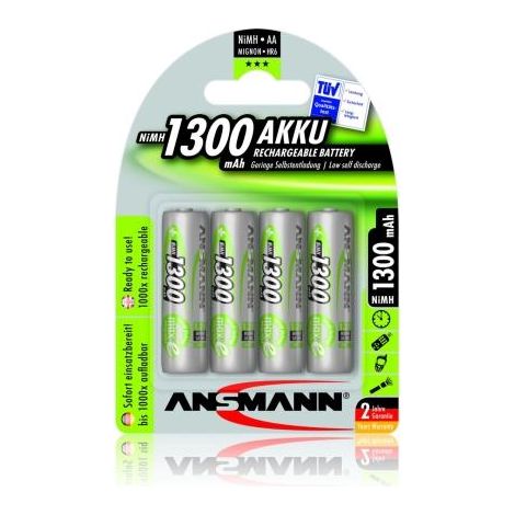 ANSMANN Akku AA 1,2V 1300mAh, 4 Stück, wiederaufladbar mit maxE