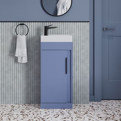 Signature Helsinki Floor Standing 1-Door Vanity Unit with Basin 410 Wide - Matt Misty Blue (1/5)