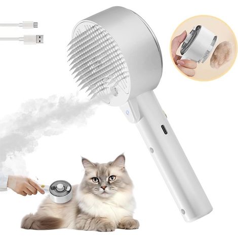 Brosse à vapeur pour chat, peigne de massage antistatique 4 en 1, brosse de toilettage multifonctionnelle pour chat Spray pour démêler et éliminer les poils courts et longs, les nœuds et les poils lâc (1/5)