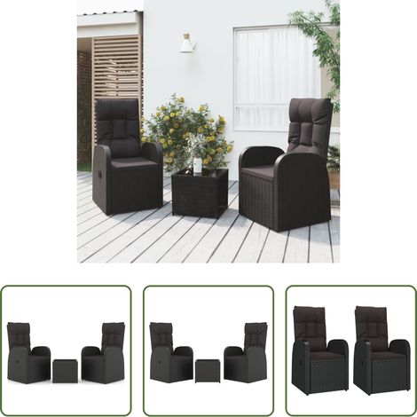 vidaXL Liegeplatz -  3-tlg. Garten-Lounge-Set Schwarz Poly Rattan & Stahl (1/5)