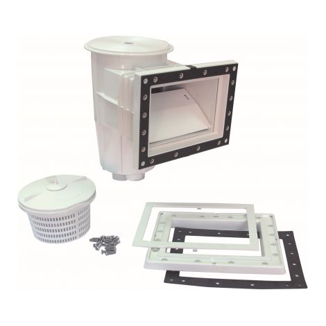 Skimmer Piscina ABS Blanco  Boca Estándar  Tapa Cuadrada  Conexión Inferior Rosca 1 1/2" Int. - 2" Ext.  PN10