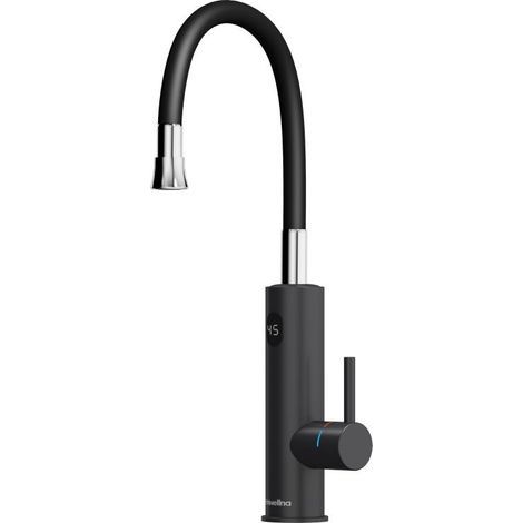 Robinet d'eau avec bec universel, robinet d'eau chaude instantanée 220 V, robinet chauffant électrique pour cuisine, robinets en acier inoxydable noir [Classe énergétique A] (1/4)