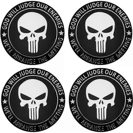 Lot de 4 emblèmes tête de mort (56 + 60 mm) pour enjoliveurs de roue de voiture - Accessoires de décoration et de style automobile - Couleur : Argent (56 mm) - Anglais (1/4)