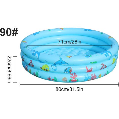 (Bleu, 90) Piscine gonflable ronde, en PVC épais, pataugeoire d'été extérieure. (1/4)