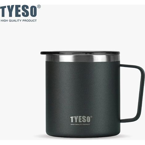 (Noir, 400 ml) Tasse à café, en acier inoxydable 304, avec un couvercle transparent et une poignée.