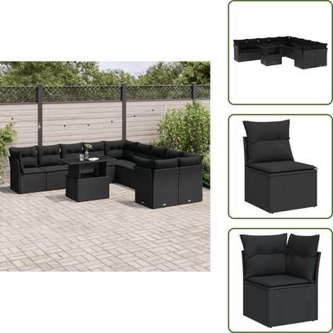 Salon de jardin 11 pcs avec coussins noir résine tressée - Ensemble Salon De Jardin - Meuble Extérieur - Résine Tressée - Rotin Synthétique - Canapé D'extérieur (1/5)