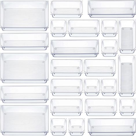 Tiroir Organisateur Ensemble Bureau Diviseurs Plateaux Commode Bacs De Rangement Boîte De Séparation pour Maquillage Salle De Bains 25pcs (1/5)