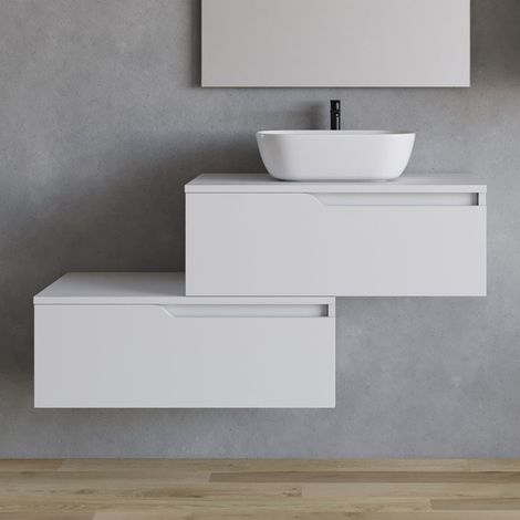 Meuble de salle de bain 120cm avec vasque à poser arrondie - sans miroir - 2 tiroirs - blanc - CADIX (1/5)