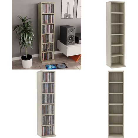 Armoire à CD Chêne sonoma 21x20x88 cm Bois d'ingénierie - Meuble Rangement Cd - Armoire Cd - Bibliothèque Cd - Rangement Musique - Étagère Cd - Home & Living