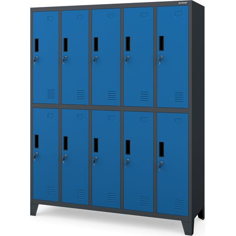Armoire vestiaire métallique 10 portes BARTEK 1360 x 1720 x 450 mm, anthracite-bleu