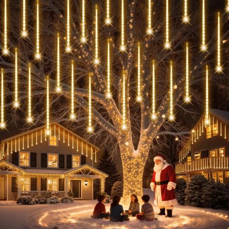 Guirlande Lumineuse de Noël Extérieure, 16 Tubes 40 CM 576 LED Pluie de Météores, Décoration Étanche pour Fête, Arbre, Jardin (1/5)