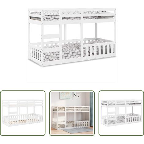 vidaXL Lit à plancher bas - Lit superposé Blanc 80x200 cm Bois de pin massif (1/5)
