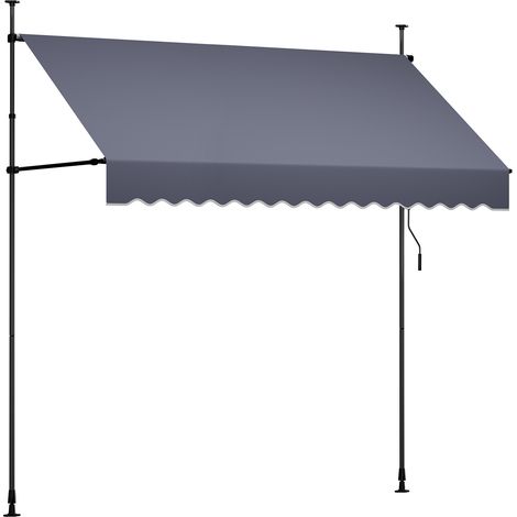 Mophorn Klemmmarkise 250 cm, höhenverstellbare Markise mit Handkurbel, Sonnenschutz UPF 80+ für Terrasse, Balkon und Garten, Dunkelgrau (1/5)
