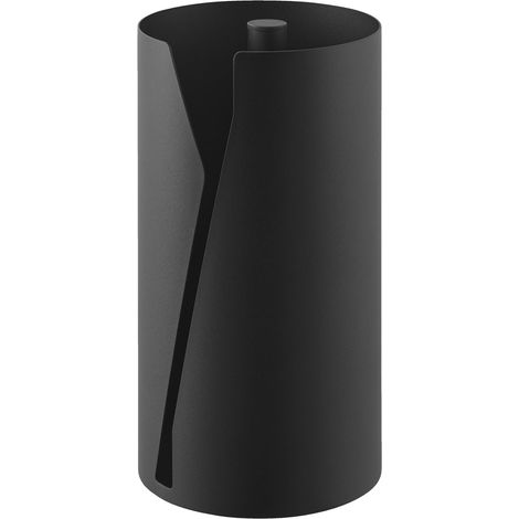 Porte essuie-Tout Rond, en Acier - Distributeur de Papier Cuisine fermé, Design hygiénique, Stable et Compact, Utilisation à Une Main - 16 x 16 x 30,2 cm, Design Japonais, Noir (1/5)