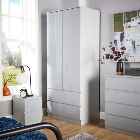 Grey 2 Door 2 Drawer Wardrobe Item Storage Cabinet Modern Bedroom Furniture Unit (1/5)
