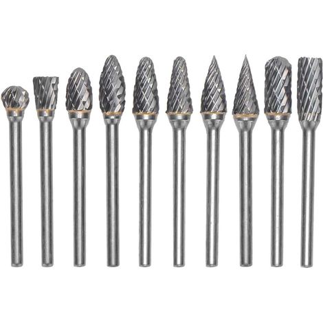 MINKUROW Bcc 10 Piezas De Fresas Rotativas De Carburo De Tungsteno, Vástago De 3 Mm Lima De Fresas Rotativas De Doble Corte, Juego De Herramientas Para Pulir, Taladrar, Tallar Metal, Madera, Jade, Caj (1/5)