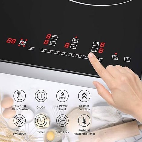 Built-in induction hob - ISEASY - IS-22005 - 5 burners - 8600W (Booster) - Black satin glass (1/5)