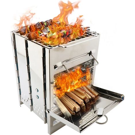 Poêle à bois en acier inoxydable, mini barbecue pliable au charbon de bois, léger et portable, idéal pour le camping, le jardin et les pique-niques en plein air. (1/4)