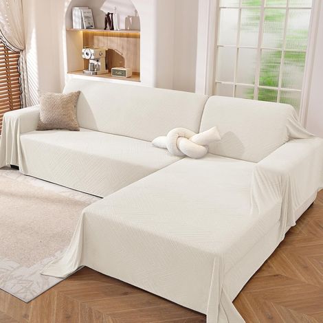 Housse Canape d'angle 2 Pièces, Protection Canapé d'angle Antidérapante, Couverture Canape Angle Doux Universelle, Couvre Canapé Anti-Poussière, Crème (200x280+200x300 CM) (1/5)