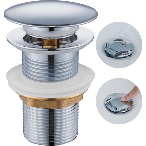 Bonde Lavabo sans Trop Plein, Ulytid Vidage Salle de Bain Pop-up, Bonde Clic Clac Chromé Anti-colmatage,Universel, Argent (1/4)