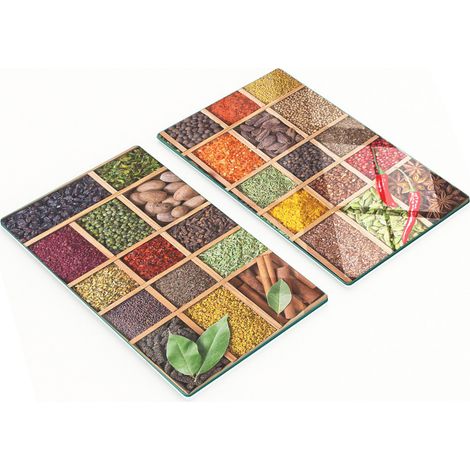 Tablas de cortar decorativas de vidrio templado para especias y hierbas, 2 x 30 x 52 cm.