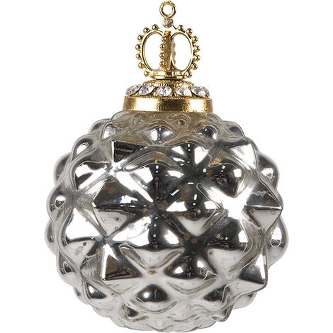 Boule de Noël en Verre Argenté avec Accents Dorés Décoration Suspendue de Sapin Ø 8 cm - PANGIVO (1/2)