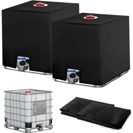 2PC pour Cuve IBC 1000L, Bâche Récupérateur d'Eau de Pluie, Anti-UV Anti-Poussière 1000L, 116 x 100 x 120 cm, Noir (1/4)