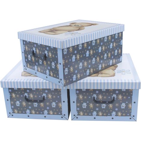 Spetebo – Lot de 3 boîtes de rangement en carton 51x37x24 cm – Motif ours en peluche – Volume 45 litres – Avec poignées de transport
