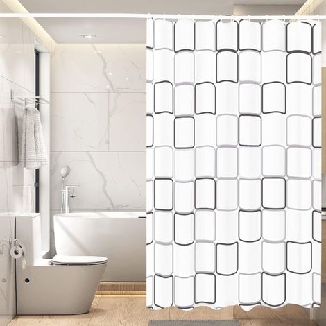 180 x 200 cm großer, antibakterieller, schimmelresistenter und wasserabweisender Duschvorhang aus EVA-Material mit zwölf Haken und Befestigungsmaterial. - Crezuo
