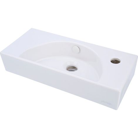 Jacob Delafon – Lave-mains à poser 50 x 22,5 cm – 1 vasque droite – Percement 1 trou – Pour espaces confinés – Nettoyage facile avec pentes douces