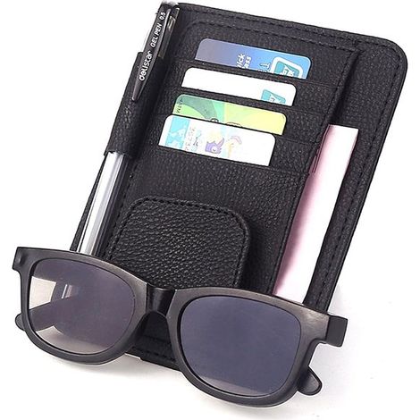 Pequeño parasol de cuero para coche con práctico espacio de almacenamiento, apto para coches y camiones, gafas de sol y documentos importantes (1/5)
