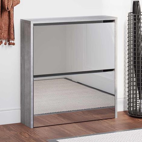 Schuhschrank mit Spiegel 2 Fächer Grau Sonoma 63x17x67 cm