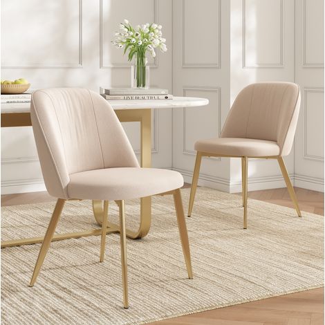 Silla comedor de terciopelo beige con patas doradas OKMYHOME (1/5)
