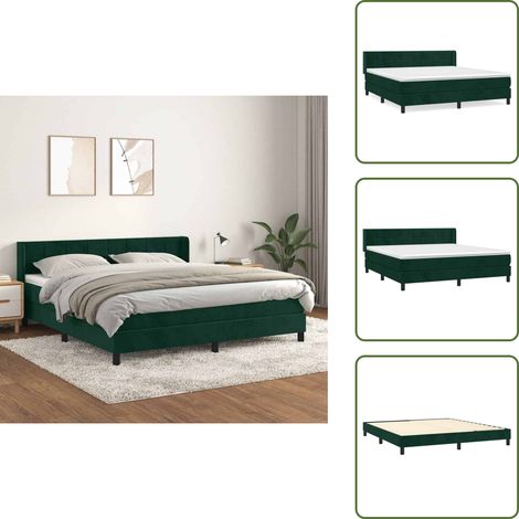 Letto con velluto - vidaXL Giroletto a Molle con Materasso Verde Scuro 180x200 cm Velluto - Letto con materasso a molle insacchettate