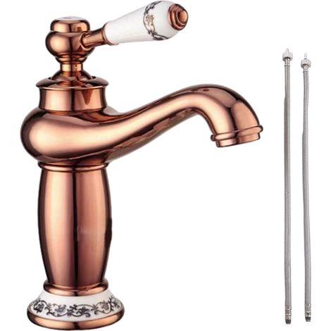 Robinet de lavabo en céramique et laiton antique, robinet de cuisine en porcelaine à col long, mitigeur d'évier vintage, mitigeur d'évier en porcelaine avec robinet d'eau froide. (1/5)