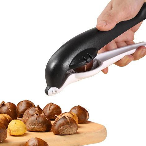 Pinza per castagne, utensile manuale per sbucciare le castagne, pinza per noci a forma di delfino, pinza per noci pecan, pinza in acciaio inossidabile, nera (1/5)