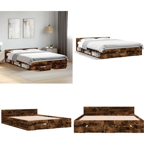 Bettgestell mit Schubladen Räuchereiche 140x200cm Holzwerkstoff - Bettrahmen - Holzrahmen - Doppelbett - Schubladentyp - Möbel - Home & Living (1/5)