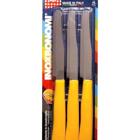 Inoxbonomi Set 6 Couteaux de Table Lame Crantée Inox AISI 420 Poignée Jaune Fabriqué en Italie (1/4)