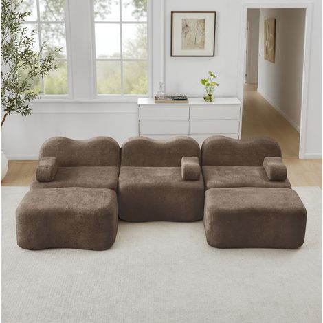 divano modulare soggiorno in velluto marrone OKMYHOME (1/5)